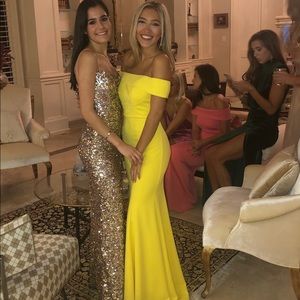 La Femme Yellow Two-Piece Gown